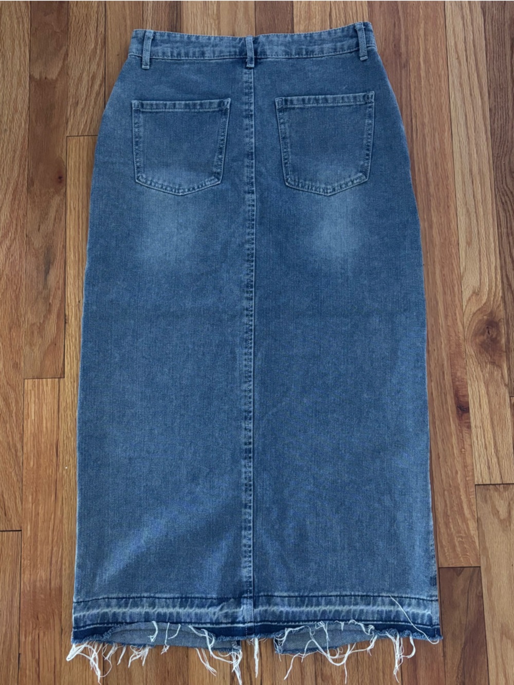Women's Maxi Skirt in Washed Blue Gray - Soft Everyday Denim Style Front Slit - Picture 5 of 8